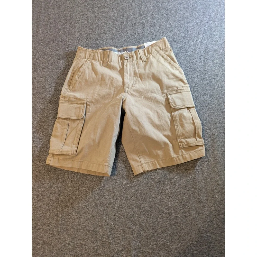 Sonoma Cargo Shorts Mens Tan Khaki Size 29 Flexwear Flat Front NEW